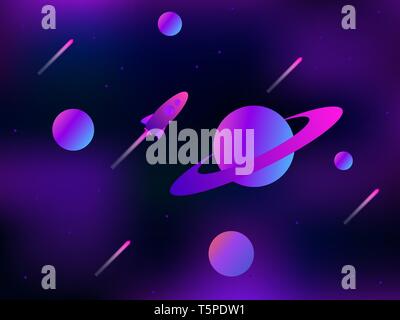Offenen Raum. Planeten, Meteoriten und weltraumrakete. Die Erforschung des Weltraums. Moderne Gradienten. Vector Illustration Stock Vektor