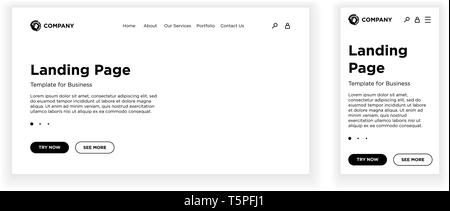 Landing Page leere Vorlage für Desktop-PCS und mobile adaptive Version. Website Layout weißen Hintergrund. Vektor Design für Business Corporate Website oder App. Stock Vektor