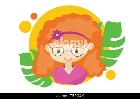 Beautiful Sommer Mädchen-vector Abbildung: schöne rothaarige Happy girl Gesicht, positive Gesichtszüge, Jugendlicher mit einem Augenzwinkern. Stock Vektor