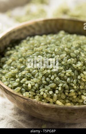 Raw Organic Green Bambus Reis in eine Schüssel geben. Stockfoto