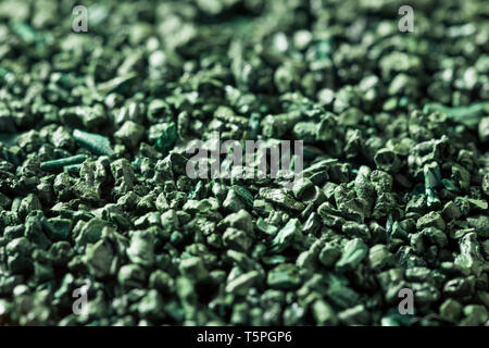 Raw Green Bio Algen Spirulina in eine Schüssel geben. Stockfoto