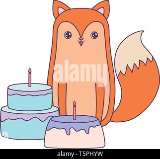 Cute Fox mit Kuchen Geburtstag Vector Illustration Design Stock Vektor