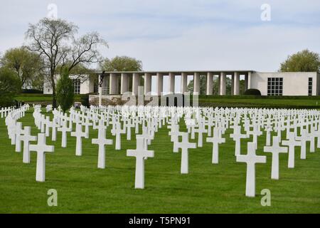 Henri Chapelle, Belgien. 23 Apr, 2019. Henri-Chapelle amerikanischen Friedhof und Denkmal, Belgien, in der Nähe der Stadt Henri-Chapelle, 23. April 2019. Henri-Chapelle Friedhof und Denkmal ist ein Zweiten Weltkrieg amerikanische militärische Krieg grab Friedhof. Es ist eines von drei amerikanischen Soldatenfriedhöfe in Bel | Verwendung der weltweiten Kredit: dpa/Alamy leben Nachrichten Stockfoto