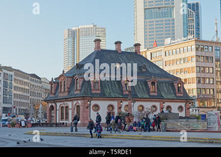 Frankfurt Hauptwache barocke Gebäude im Winter morgens Deutschland Stockfoto