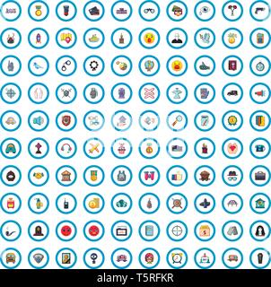 100 Krieg Zentrum Symbole, Cartoon Stil Stock Vektor