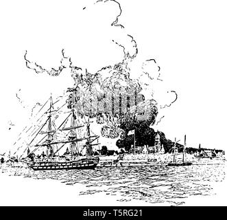 Ein sehr großes verheerendes Feuer brach in der Nacht vom 20.September 1776 in der Zerstörung von 493 Strukturen vintage Zeichnung geführt. Stock Vektor