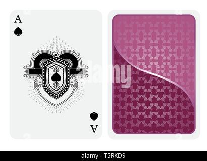 Ace of Spades in line style Schild Gesicht und Rücken mit Rosa Silber Textur. Vektor Karte Vorlage Stock Vektor