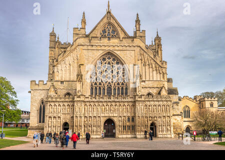 Die beeindruckenden West Fenster der Kathedrale von Exeter wurde von William Peckitt von York, dem führenden Glasmalerei Künstler seiner Zeit erstellt. Im Jahr 1767 abgeschlossen. Stockfoto