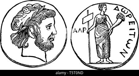 Dieses Bild zeigt der Dor-Medaille. Auf der einen Seite der Medaille gibt es eine Astarte zeigen auf der einen Seite und auf der anderen Seite zeigt den Kopf von Nero, vintage Stock Vektor