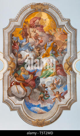 CATANIA, Italien - 8. April 2018: Das deckenfresko der Apotheose des hl. Josef in der Kirche Chiesa di San Giuseppe in transito von Olivio Gensel (1754). Stockfoto