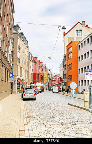 RIGA, Lettland - 28. AUGUST 2018: Blick auf Grecinieku Street Stockfoto