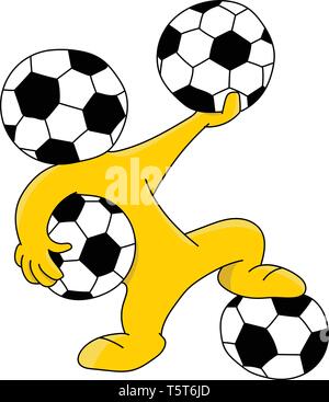 Fußball vorangegangen cartoon Maskottchen holding Kugeln Vector Illustration Stock Vektor