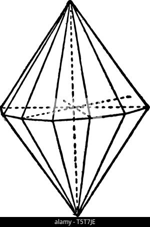 Dihexagonal Pyramide base besteht aus zwei Sechseckigen Pyramiden auf der Basis, vintage Strichzeichnung oder Gravur Abbildung. Stock Vektor