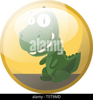 Cartoon Charakter eines grünen Dinosaurier lächelnd Vector Illustration in gelber Kreis auf weißem Hintergrund. Stock Vektor
