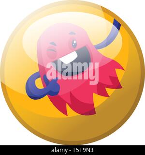 Cartoon Charakter einer dunkel rosa monstyer mit lila Arme fliegen und winking Vector Illustration in gelber Kreis auf weißem Hintergrund. Stock Vektor