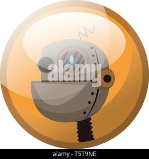 Cartoon Charakter der hellen Braun retro Roboter Vector Illustration in hellen orange Kreis auf weißem Hintergrund. Stock Vektor