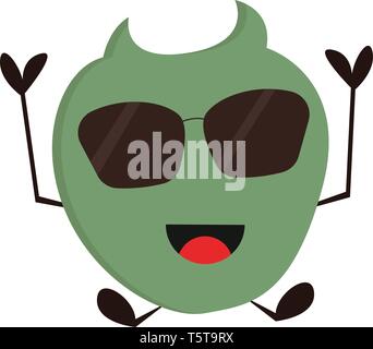 Lächelnd grünes Monster mit Sonnenbrille Vector Illustration auf weißem Hintergrund. Stock Vektor