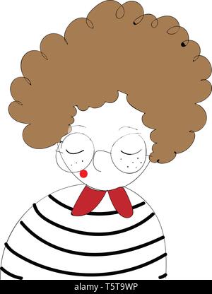 Mädchen mit dem lockigen braunen Haar und runde Gläser Vector Illustration auf weißem Hintergrund. Stock Vektor