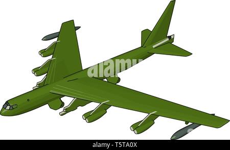 Grüne Militär Flugzeug mit Raketen Vector Illustration auf weißem Hintergrund Stock Vektor