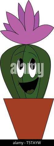 Happy Cactus mit einem rosa Blume auf Vector Illustration auf weißem Hintergrund Stock Vektor