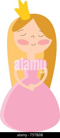 Lächelnd Prinzessin im rosa Kleid und goldene Krone Vector Illustration auf weißem Hintergrund Stock Vektor