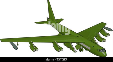 Grüne Militär Flugzeug mit Raketen Vector Illustration auf weißem Hintergrund Stock Vektor