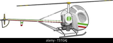 Grau Hubschrauber mit grünen und roten Streifen Vector Illustration auf weißem Hintergrund Stock Vektor