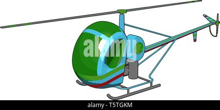 Blau und grün Hubschrauber mit grünen und roten Streifen Vector Illustration auf weißem Hintergrund Stock Vektor