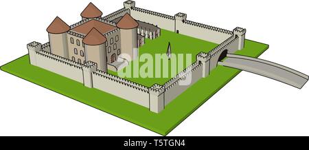 Einfachen vektor Illustration einer mittelalterlichen Burg mit befestigten Mauer und Türme weißer Hintergrund Stock Vektor