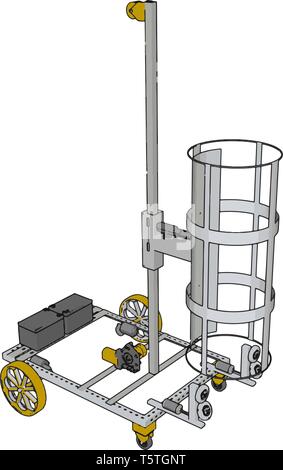 Einfache Warenkorb Aufzugsbau Fahrzeug mit gelben Räder Vector Illustration auf weißem Hintergrund Stock Vektor