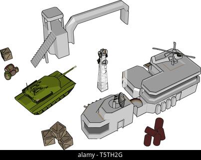 3D-Vektor Illustration auf weißem Hintergrund einer Militärbasis Stock Vektor