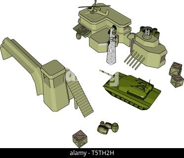 3D-Vektor Illustration auf weißem Hintergrund einer Militärbasis Stock Vektor
