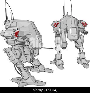 Einfache Cartoon von zwei graue Roboter mit roten missil Köpfe Vector Illustration auf weißem Hintergrund Stock Vektor