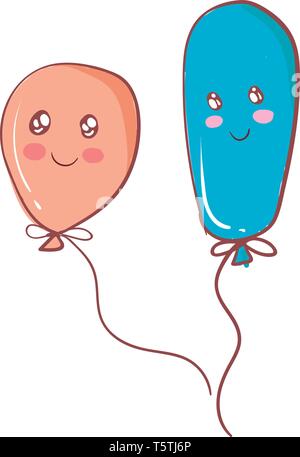 Rosa und Blaue Ballon schweben zusammen Vektor- oder Farbe Abbildung: Stock Vektor