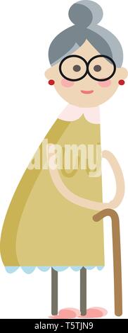 Alte Dame mit Stick Vector oder Farbe Abbildung: Stock Vektor