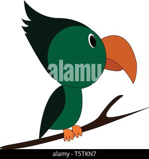 Ein grünes Toucan Vogel auf den Ästen eines Baumes gehockt hat einen winzigen Körper und eine sehr lange, gebogene Bill vector Farbe, Zeichnung oder Abbildung Stock Vektor