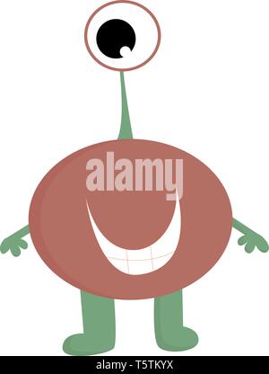 Ein rosa - eine farbige-eyed Cartoon Monster mit zwei Hände und Beine hat einen halbmondförmigen weißen Design in seinem Kostüm vector Farbe, Zeichnung oder Illustra gedruckt Stock Vektor