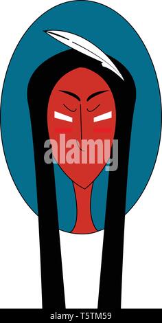 Native American mit weißen Feder in seinem Haar Vector Illustration in einem blauen Eclipse auf weißem Hintergrund Stock Vektor