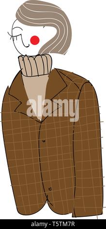 Abstrakte Karikatur von einem kurzen blonden Mädchen in braunen Fell Vector Illustration auf weißem Hintergrund Stock Vektor