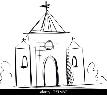 Einfach schwarz und weiß Skizze einer Kirche Vector Illustration auf weißem Hintergrund Stock Vektor
