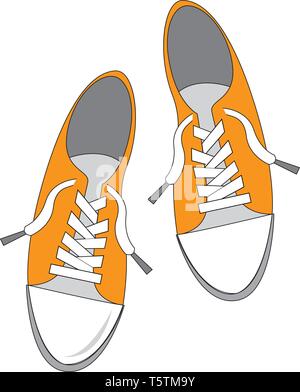 Einfachen vektor Illustration auf weißem Hintergrund von ein paar gelbe Turnschuhe Stock Vektor