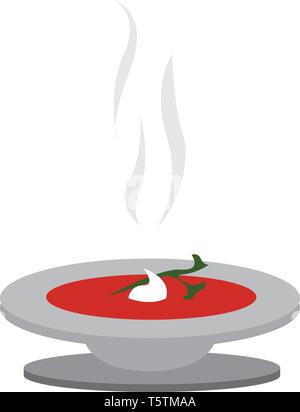 Tomaten Suppe mit Soure creame und bassile in eine weiße Platte Vector Illustration auf weißem Hintergrund Stock Vektor
