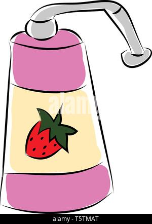 Rosa Seife Flasche mit einem roten Erdbeere Vector Illustration auf weißem Hintergrund Stock Vektor