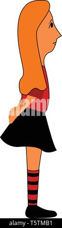 Seite portraite eines Mädchens in rotes Hemd, schwarzer Rock und schwarze und rote Socken Vector Illustration auf weißem Hintergrund Stock Vektor