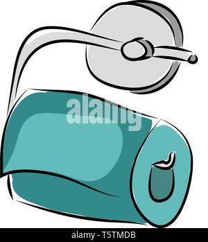 Wc Papier Halter mit blauen Papierrolle Vector Illustration auf weißem Hintergrund Stock Vektor