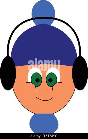 Kleine Junge mit blauen Hut und headphonesillustration Vektor auf weißem Hintergrund Stock Vektor