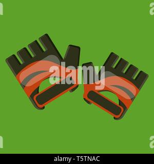 Zwei Hände Handschuhe in grüne Farbe für für den Schutz der Hände in der Farbe orange Hintergrund vector Farbe, Zeichnung oder Abbildung. Stock Vektor