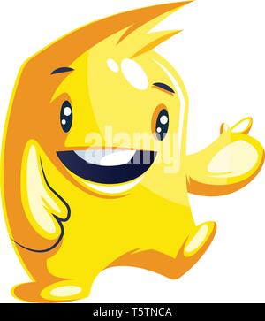 Positive niedliche gelbe Monster Charakter weiß Hintergrund Vector Illustration. Stock Vektor