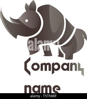 Modernes Logo Design von einem grauen Rhino auf weißem Hintergrund Stock Vektor
