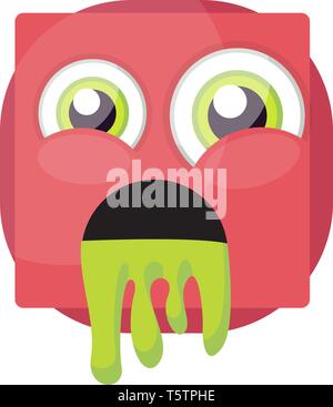 Square rosa Emoji kotzen Vector Illustration auf weißem Hintergrund Stock Vektor